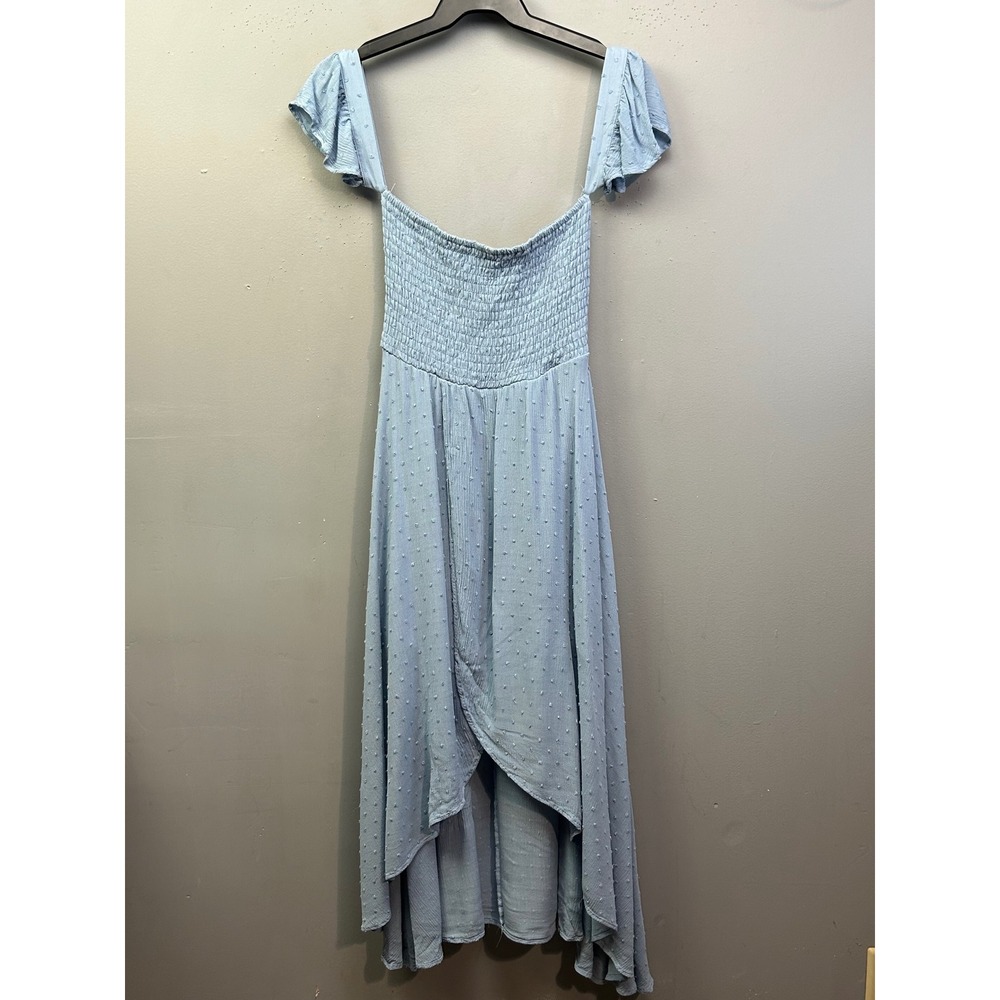 Altar'd State‎ Maxi Dress Women Large Blue Swiss Dot Smocked High Low Festival